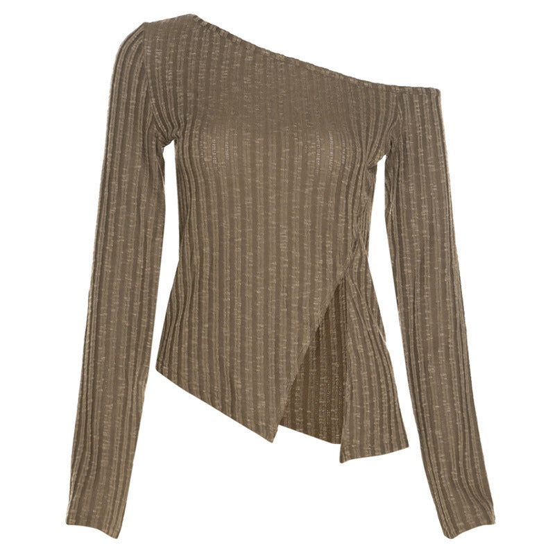 Slim Street Fashion Long Sleeve One Neck T-shirt For Women